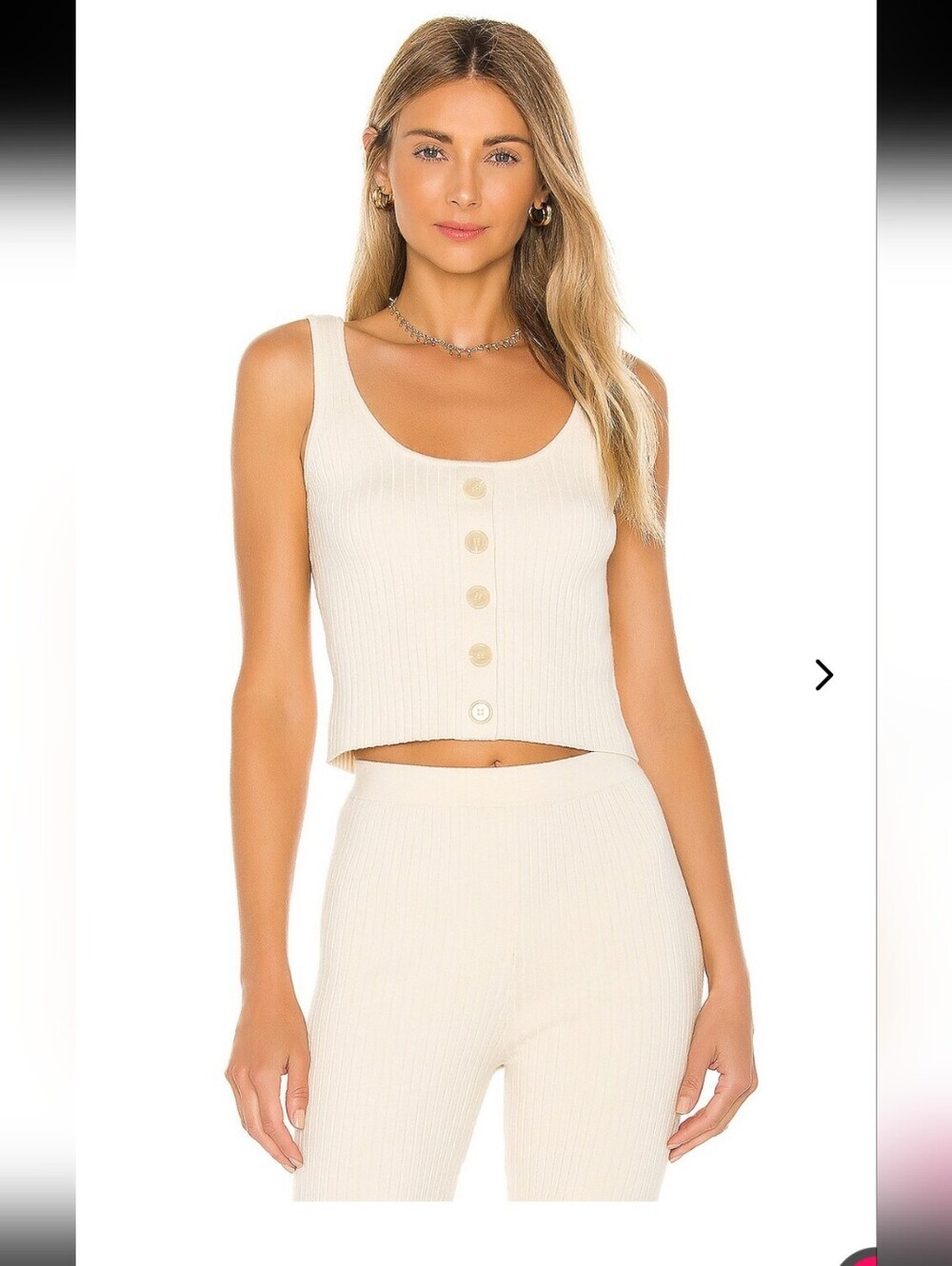 REVOLVE Lovers + Friends Cream Ribbed Button Front Mariposa Tank Top Medium